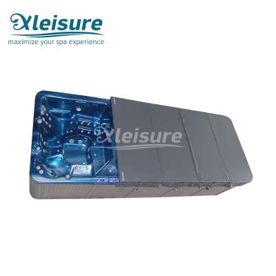 All-weather rounded-corners endless pool rectangle swimming spa cover in dark grey